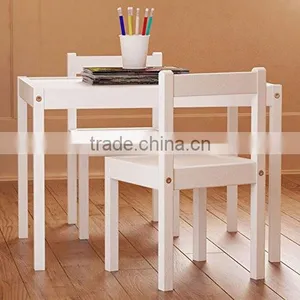 Kids Table and Chairs Set White Wood Children's Set With One Table and 2 Chairs , Great for Playing , Learning , Eating thumbnail-1