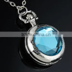 WP060 New Ladies Stainless Steel Case Sapphire Decoration Front Necklace Pendant Pocket Watch thumbnail-1