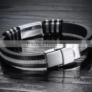 Hot Selling Silicon Bracelet Men Silicone Charm Bracelet Popular Style Stainless Steel Silicon Bracelet thumbnail-2