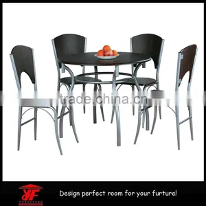 Stainless Steel Table 4 Chairs Set Wooden Dining Table With Wood Top Designs thumbnail-1