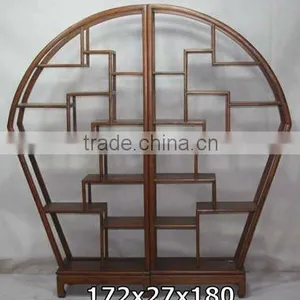 Chinese Antique Movable Red Round Bookshelf thumbnail-1
