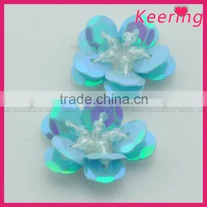 Newest Light Blue Flower Sew on Sequin Patches thumbnail-2