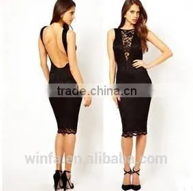 2014 HIgh-Rank Quality Fabrics Lace U Backless Lace Sexy Elastane v Front Dresses thumbnail-1