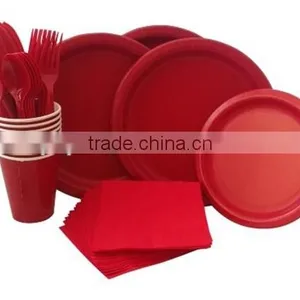 Red Paper Supply Pack Bundle Includes Paper Plates Napkins Cups & Silverware for 8 Guests thumbnail-1