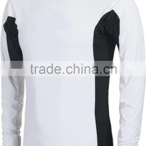 92% Polyester 8% Spandex (Lycra) Crew Neck Long Sleeves White Compression Shirt / Rash Guard With Balck Side Panels thumbnail-1