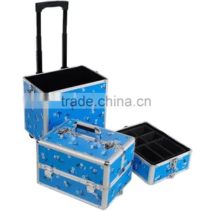Aluminum 3-in-1 Blue Floral Makeup/Beauty/Hairdressing/Vanity Trolley/Box/Case thumbnail-5