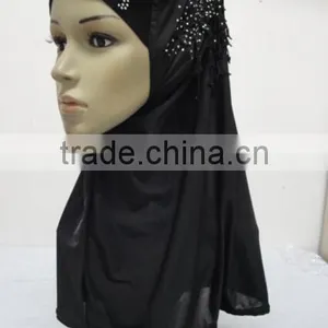 H309 Latest Instant Hijab With Lace Fringes and Rhinestones,muslim Scarf thumbnail-5
