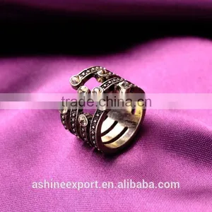 2015 China Cheap Wholesale Fashion Crystal Statement Ring Multi Layered Antique Gold Ring thumbnail-5
