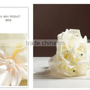 Crystal Pearls Posy Bridal Brooch Wedding Bouquet Silk Rose Handmade Flowers thumbnail-2