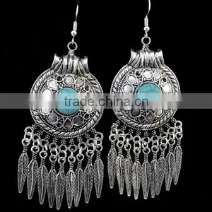 2016 Bohemian Fringed Leaves Tassels Vintage Turquoise Earrings thumbnail-5