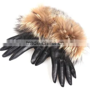 New 2016 Winter Fashion Raccoon Fur Short Design Women's Leather Gloves Thickening thumbnail-1