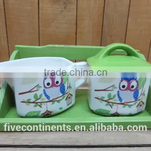 New Owl Decal Creamer and Sugar Bowl Set thumbnail-1