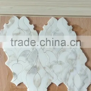White Carrara Marble,Statuario Marble Herringbone Mosaic Tile thumbnail-3