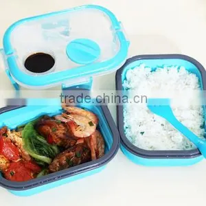 Portable 2 Layer Silicone Collapsible Lunch Box With Handle Food Carrier Container thumbnail-5