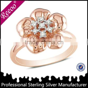 925 Sterling Silver Rose Gold Vermeil Flower Ring thumbnail-1