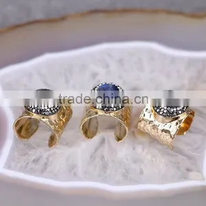 Natural Labradorite Rhinestone Crystal Paved Wide Rings Gold Plated, Labradorite Gemstone Jewelry Rings thumbnail-1