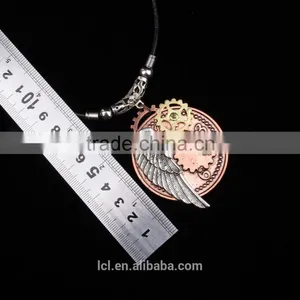 2015 Yiwu Fashion Imitation Jewelry Hot Sale Steampunk Gear Wings Pendant With Imitation Crystal Cameobig Statement Necklace thumbnail-6