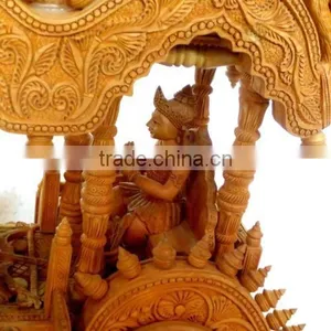 Indian Handmade Wooden Four Horse Arjun Rath Krishan Sarthi Like Mahabharat Kurukshetra Hindhu Vedic Wood Carving India thumbnail-2