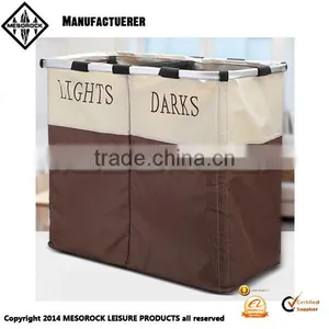 Foldable Bin Bags Section Basket Double Laundry Sorter Hamper Light & Dark thumbnail-1