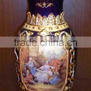 Arabic Style Crackle Ceramic Vase, Hand Painted Gilt Brass Mounted Vase thumbnail-3