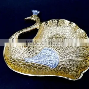 Promotional Gift, New Year 2015 Gift Beautiful Peacock Shape Gold and Silver Plated Brass Bowl thumbnail-1