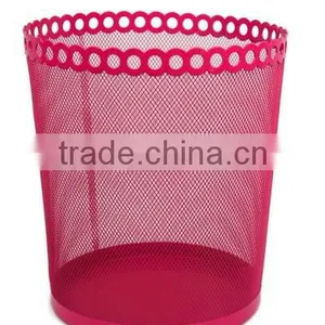 New Fashion Round Metal Mesh Trash Can/red Waste Bins for Household thumbnail-2