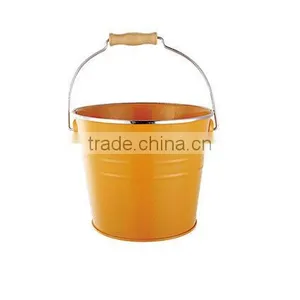 Yellowt Pink Metal Enamelware Galvanized + Wire Steel Wiht Wooden Block Bucket thumbnail-1