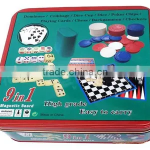 9 in 1Dominoes/Cribbage/Dice Cup/Dice/Poker Chips/Playing Cards/Chess/Backgammon/Checkers Magnetic Board Game thumbnail-1
