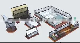 Multifunctional 6 Pieces Metal Mesh Office Set/file Tray/office Tray With Wood Bottom thumbnail-1