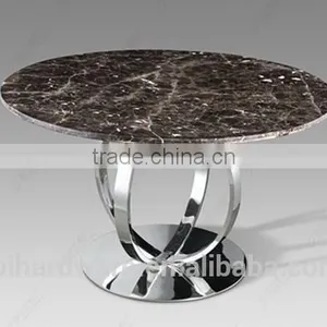 Stainless Steel Base Round Dining Table With Marble Top thumbnail-1