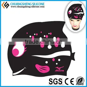 FUNNY SILICONE WATER DROP SWIM CAP WITH CUT EAR AND CARTOON PRINTING thumbnail-3