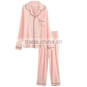 Custom Loungewear European Fashion Ladies Satin Pajamas Sets Long Trousers and Long Sleeved Buttoned Shirt thumbnail-3