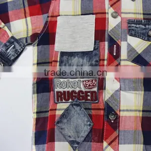 2016 New Design Boy's Shirt /100% Cotton Paid Shirt/denim Stitching thumbnail-3