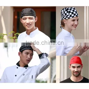VORCOOL Chef Hat Chef Tie Back Cap Fashion Cap Turban Black With White thumbnail-4