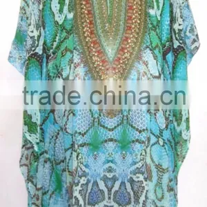 DIGITAL Print Lace up Georgette Crystal Blouse Kaftan CAFTAN Tunic Poncho Top thumbnail-1