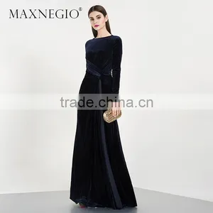 Evening Dresses Pretty Blue Long Sleeve Women Long Formal Party New Arrival Velvet Evening Dresses thumbnail-2