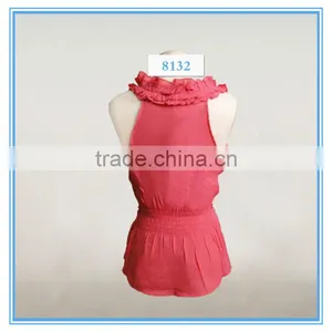 Lady Sleeveless Handmade Trim V Neck Design Blouse thumbnail-3