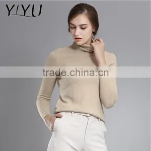 Custom High Quality Women Slim Turtleneck Knit Cashmere Pullover thumbnail-3