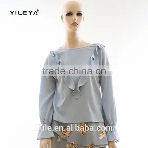 New Design Ladies Long Sleeve Ruffle Blouse Latest Grils Blouse thumbnail-1