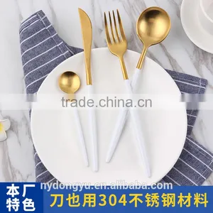 304 Stainless Steel White Gold Knife Fork Spoon 4 Piece Set Tableware/chnuhuka Fork Knife Set Cultery /fancy Dining Tableware thumbnail-1