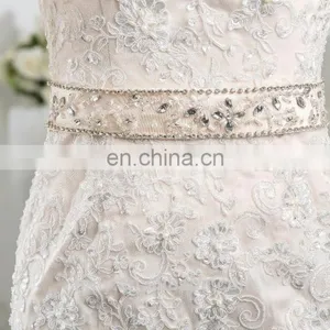 Latest Design White French Lace Fabric Charming Sash Lace Appliqued and Beaded Bridal Wedding Gowns thumbnail-5