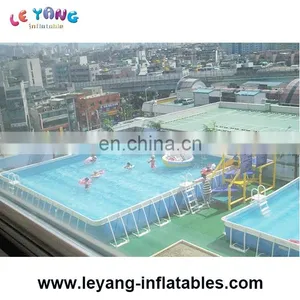Giant Metal Frame Swimming Pool Equipment Set / Blue Inflatable Square Swimming Pool for Adult thumbnail-1