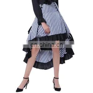 Belle Poque Striped Gathered Steampunk Vintage Gothic Style White High-Low Skirt BP000345-1 thumbnail-1