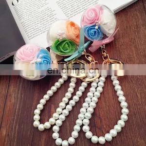 Flower Inside Transparent Ball Key Rings Pearl Keychain for Car Bag Accessories thumbnail-2