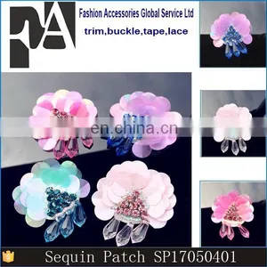 2017 The Latest Design Handmade Sequin Bead Flowers With Rhinestone for Garment Decoration thumbnail-6