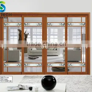 Brown Frames Tempered Glass With Frosted Strips for Partition Sliding Doors thumbnail-1
