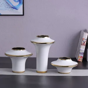 Flying Saucer Creative Three-Piece Yellow Green White Jingdezhen Gilded Ceramic Vase Hotel Decoration thumbnail-1