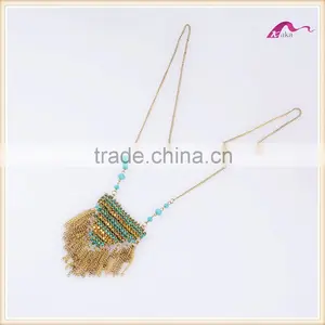 Fashion Summer Beach Boho Beaded Tassel Layered Long Chain Necklace thumbnail-4