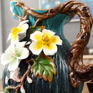 Firm Creative Unique Fashion Sculpture Large Green Ceramic Flower Vase For Study Decor thumbnail-3
