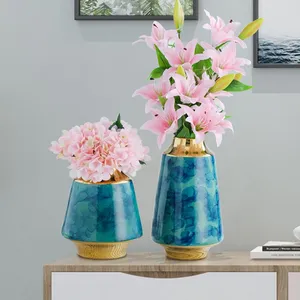 Fashion Wide Mouth European Light Luxury Jingdezhen Blue Ceramic Vase For Indoor Decor thumbnail-2